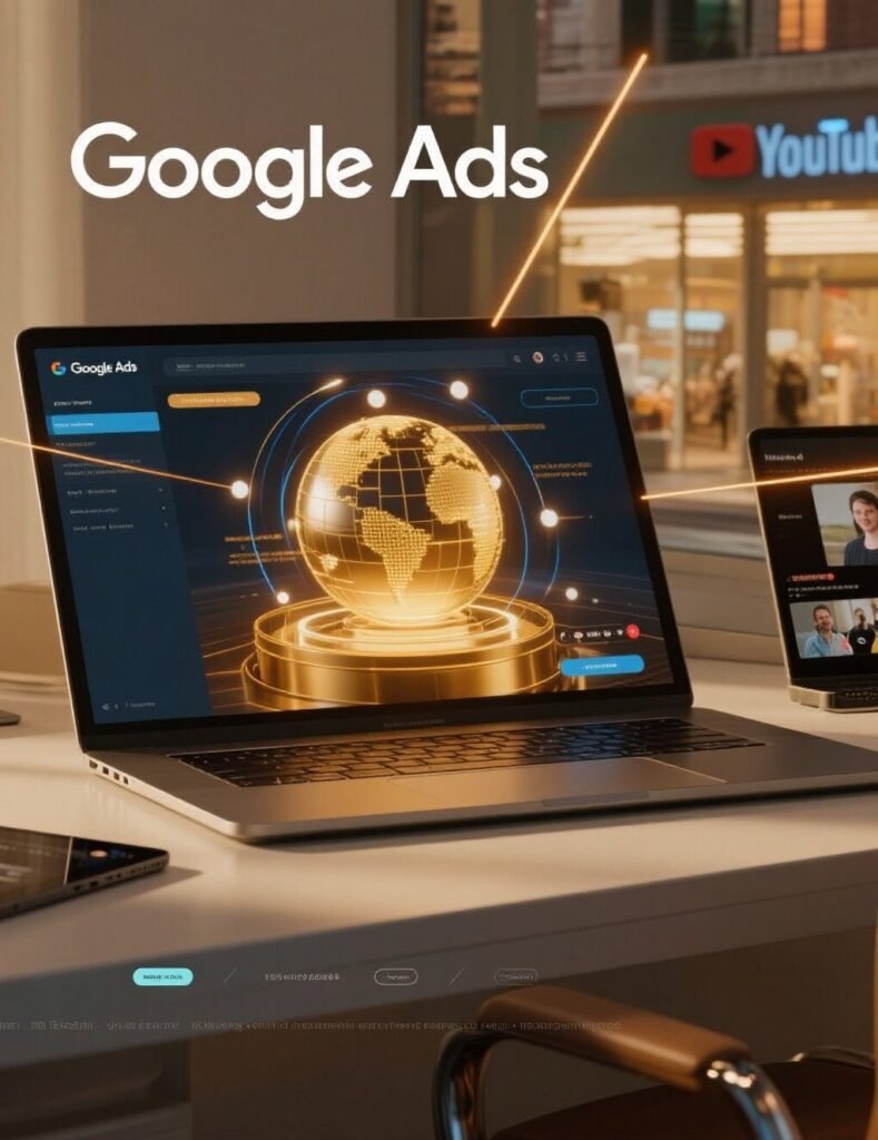 jimeng 2025 07 07 7845 一张视觉冲击力强、概念新颖的图表，展现了 google ads 及其产品套件的广...